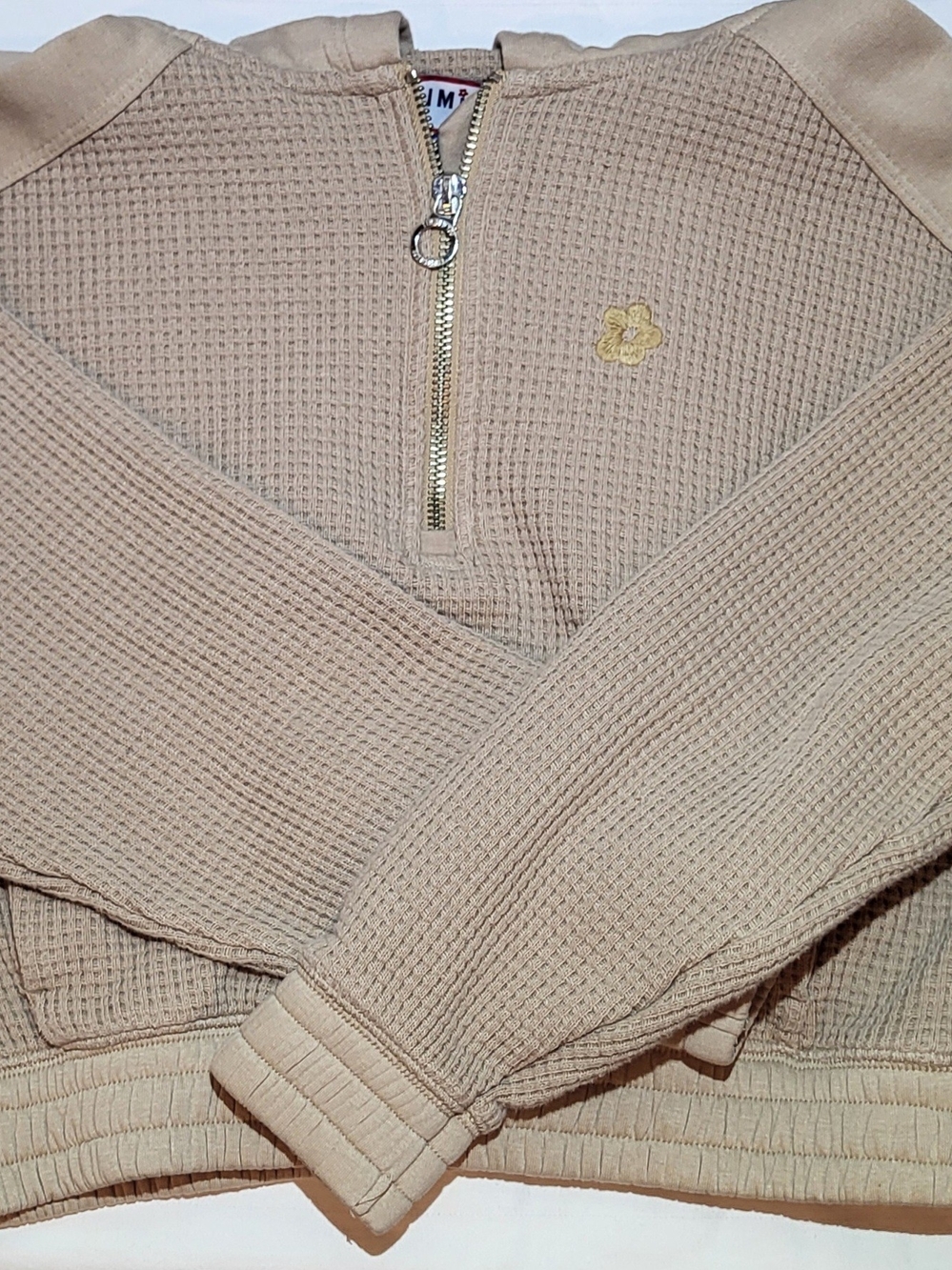 Vintage Limited Too Beige Waffle Knit Half-Zip Hoodie with Flower - Picture 5 of 5